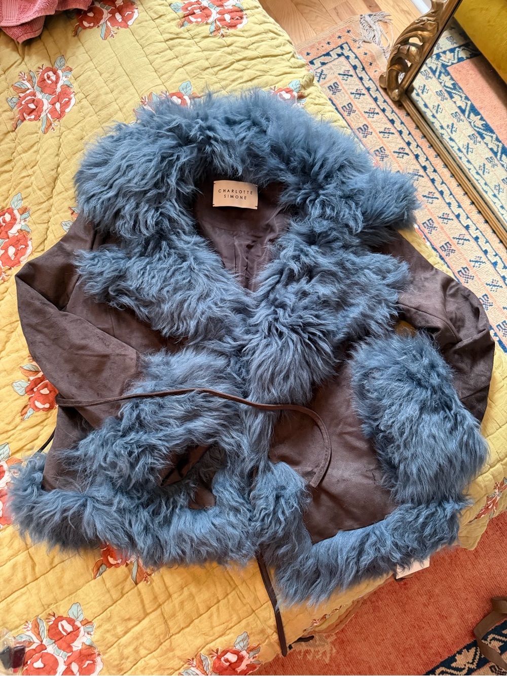 Charlotte Stone Blue and BrownFaux-Fur Trim Jacket — SOLD OUT NWT NEVER WORN